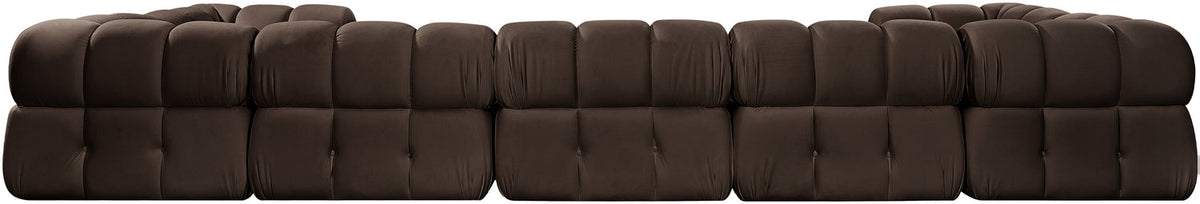 Orin Brown Velvet Performance Fabric Upholstered 7 Piece Modular Sectional Sofa