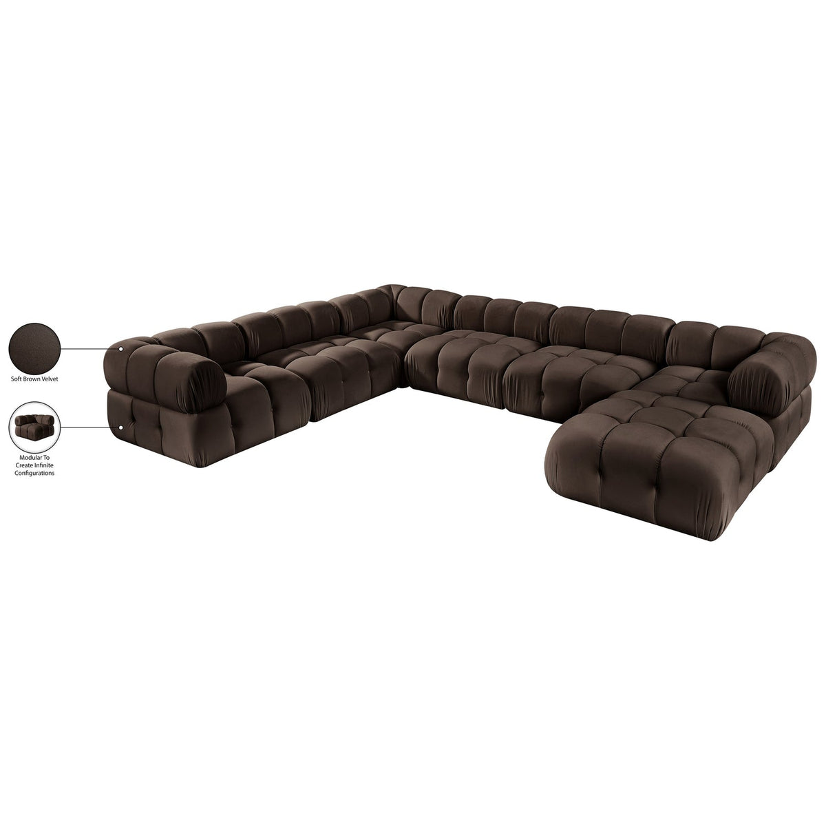 Orin Brown Velvet Performance Fabric Upholstered 7 Piece Modular Sectional Sofa