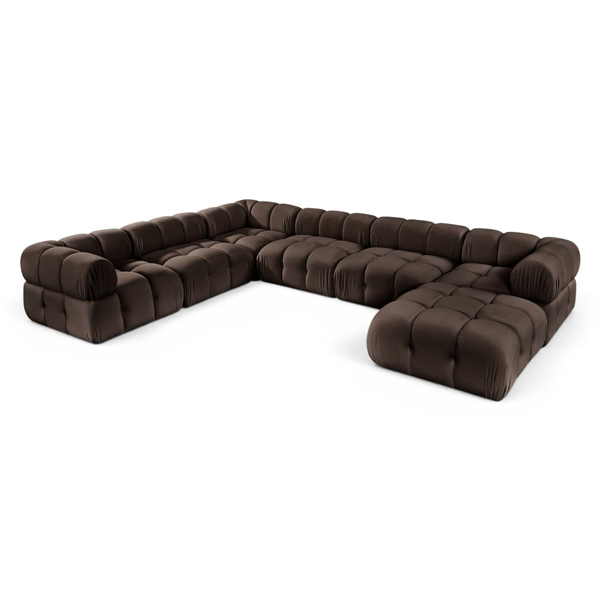 Orin Brown Velvet Performance Fabric Upholstered 7 pc. Modular Sectional, 148"W x 111"D x 28"H, primary product view