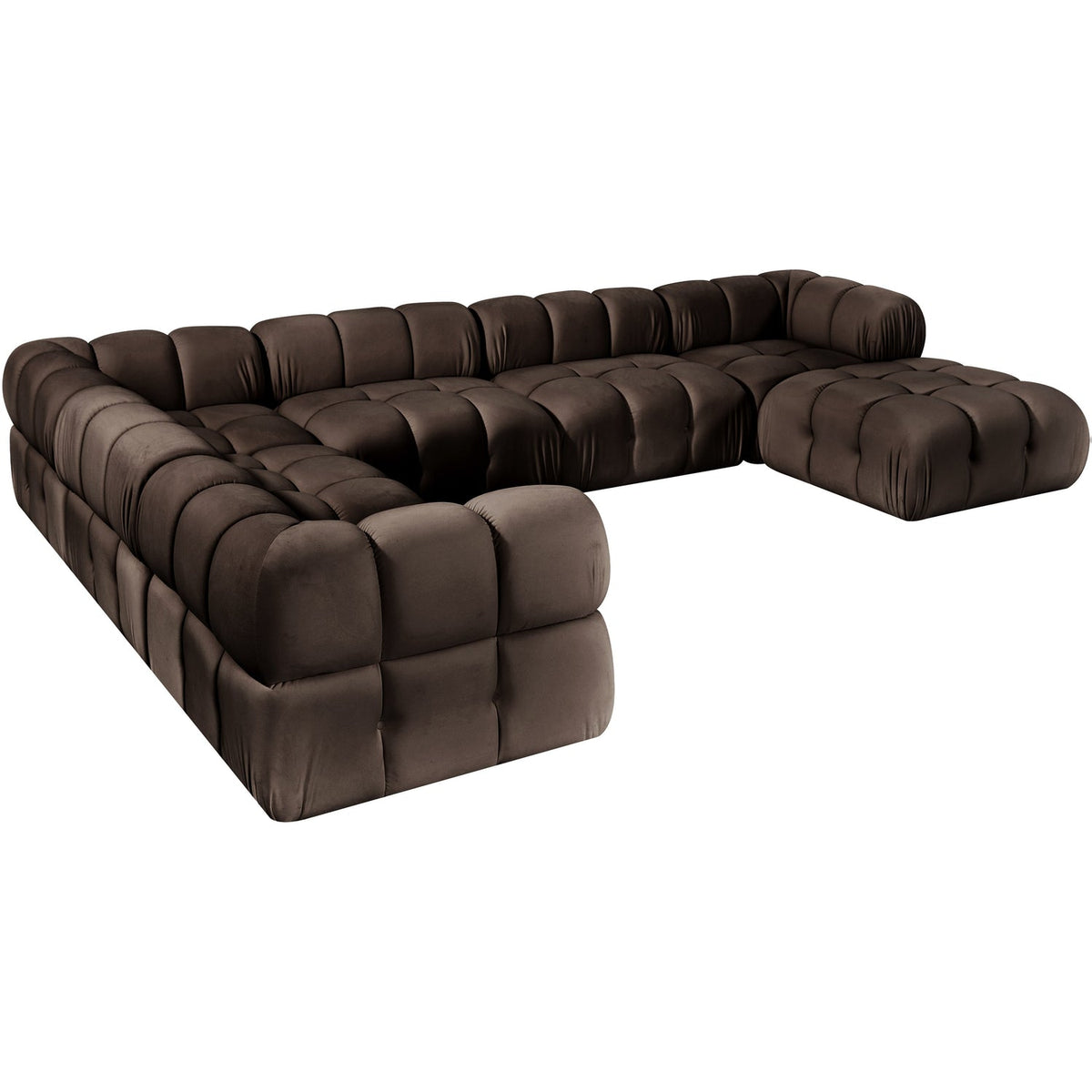 Orin Brown Velvet Performance Fabric Upholstered 7 Piece Modular Sectional Sofa