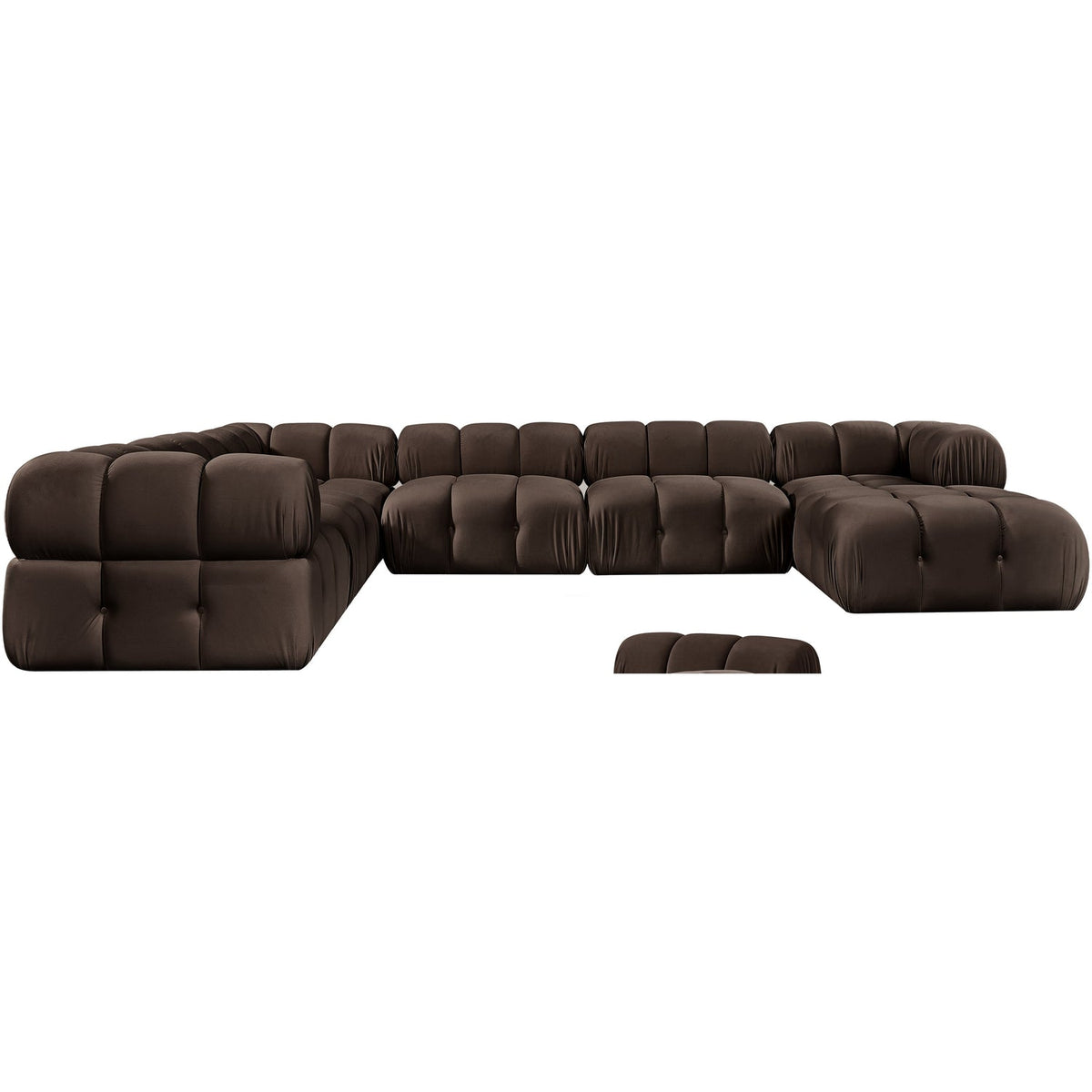 Orin Brown Velvet Performance Fabric Upholstered 7 Piece Modular Sectional Sofa