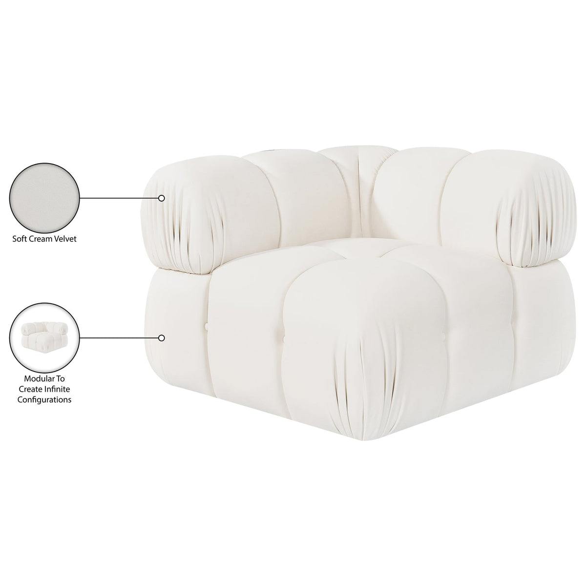 Orin Cream Velvet Performance Fabric Upholstered Modular Corner Chair