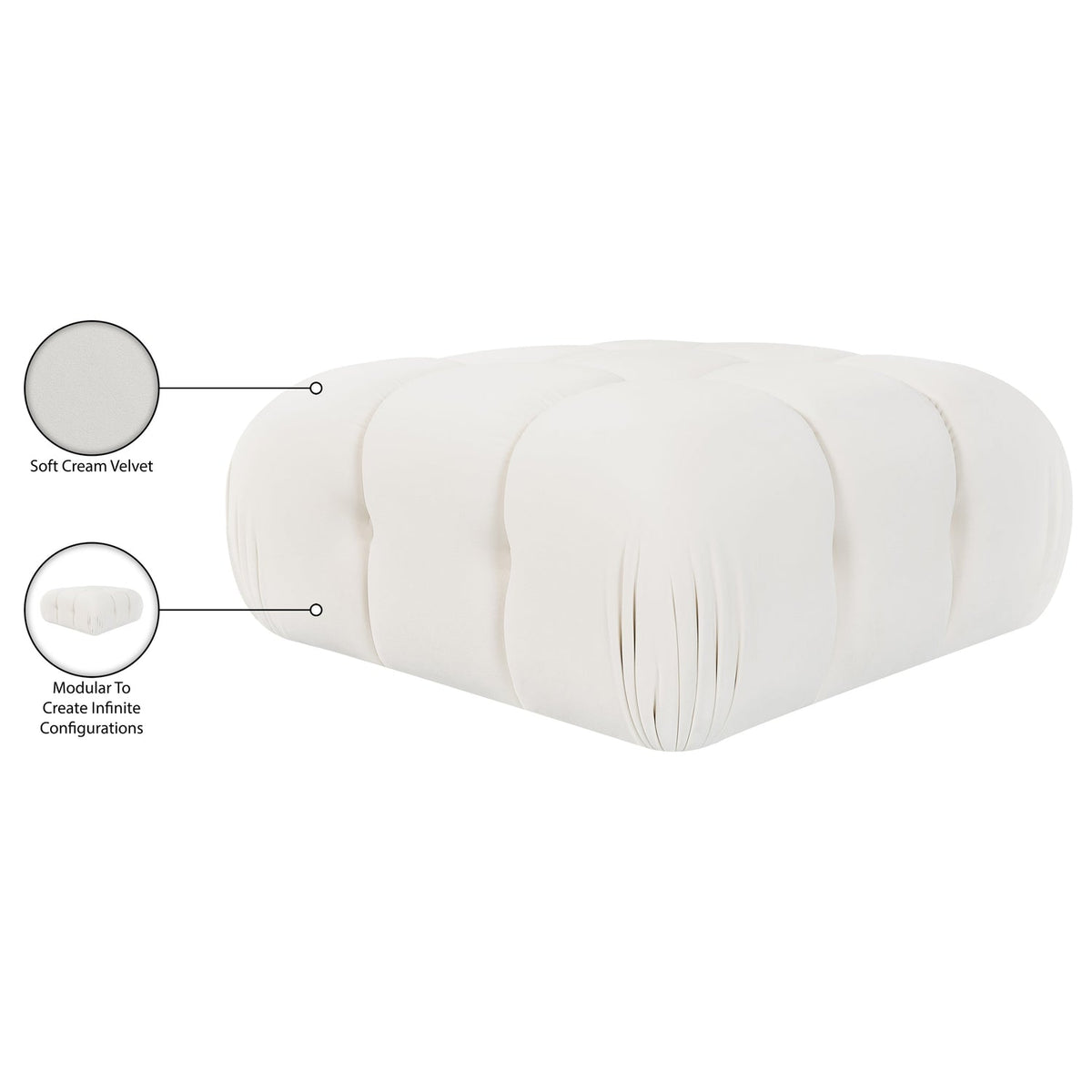 Orin Cream Velvet Performance Fabric Upholstered Modular Ottoman