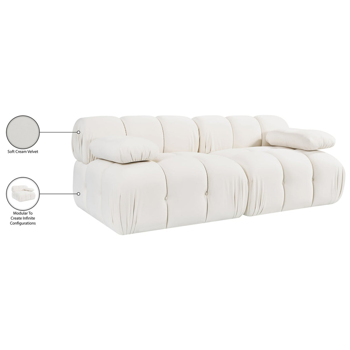 Orin Cream Velvet Performance Fabric Upholstered 2 Piece Modular Sofa