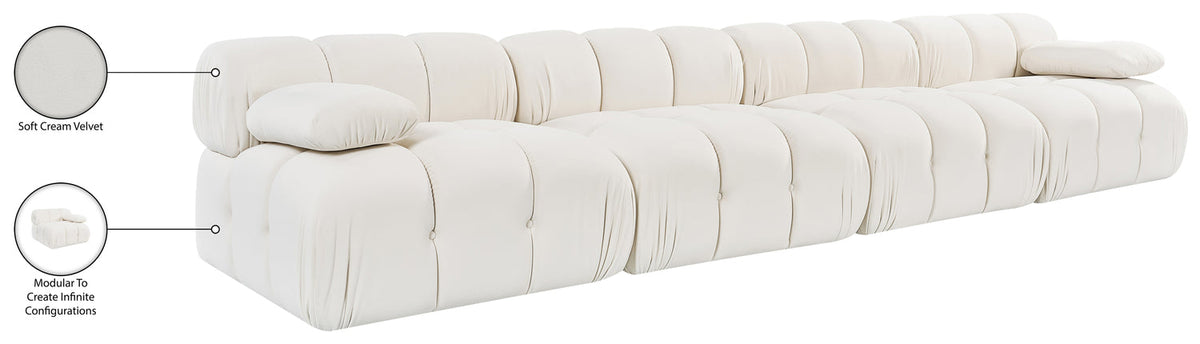 Orin Cream Velvet Performance Fabric Upholstered 4 Piece Modular Sofa