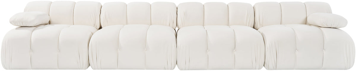 Orin Cream Velvet Performance Fabric Upholstered 4 Piece Modular Sofa