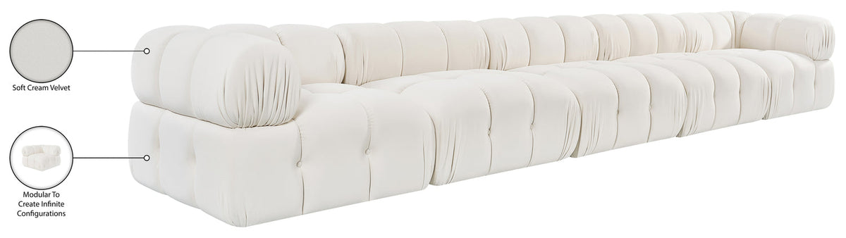 Orin Cream Velvet Performance Fabric Upholstered 5 Piece Modular Sofa