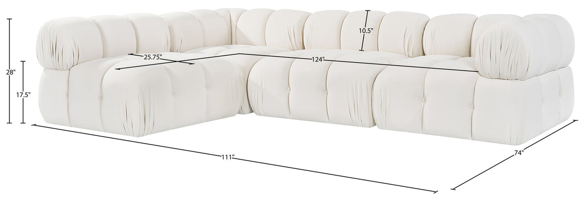 Orin Cream Velvet Performance Fabric Upholstered 4 Piece Modular Sectional Sofa