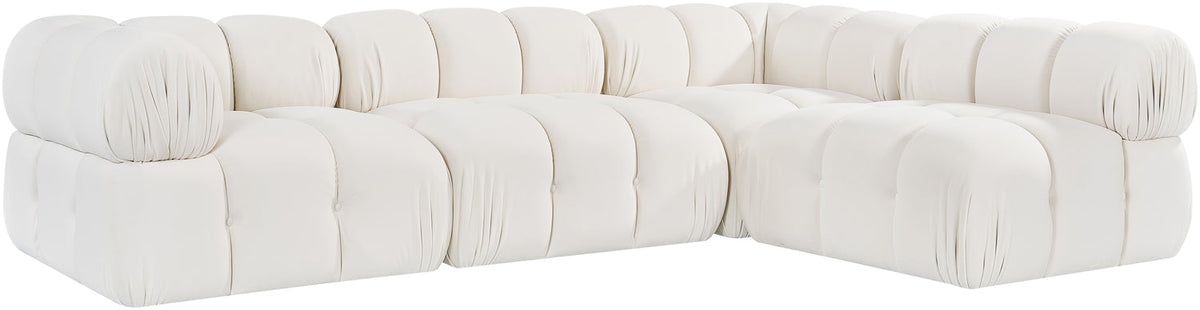 Orin Cream Velvet Performance Fabric Upholstered 4 Piece Modular Sectional Sofa