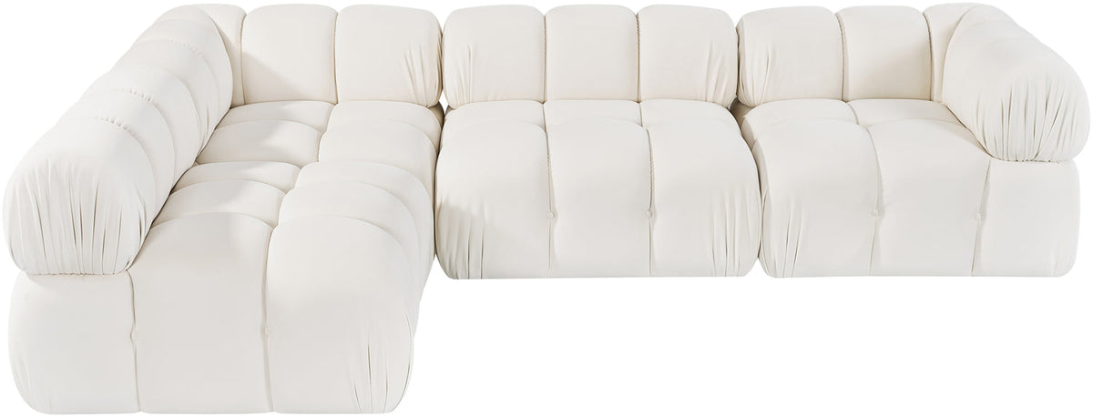 Orin Cream Velvet Performance Fabric Upholstered 4 Piece Modular Sectional Sofa