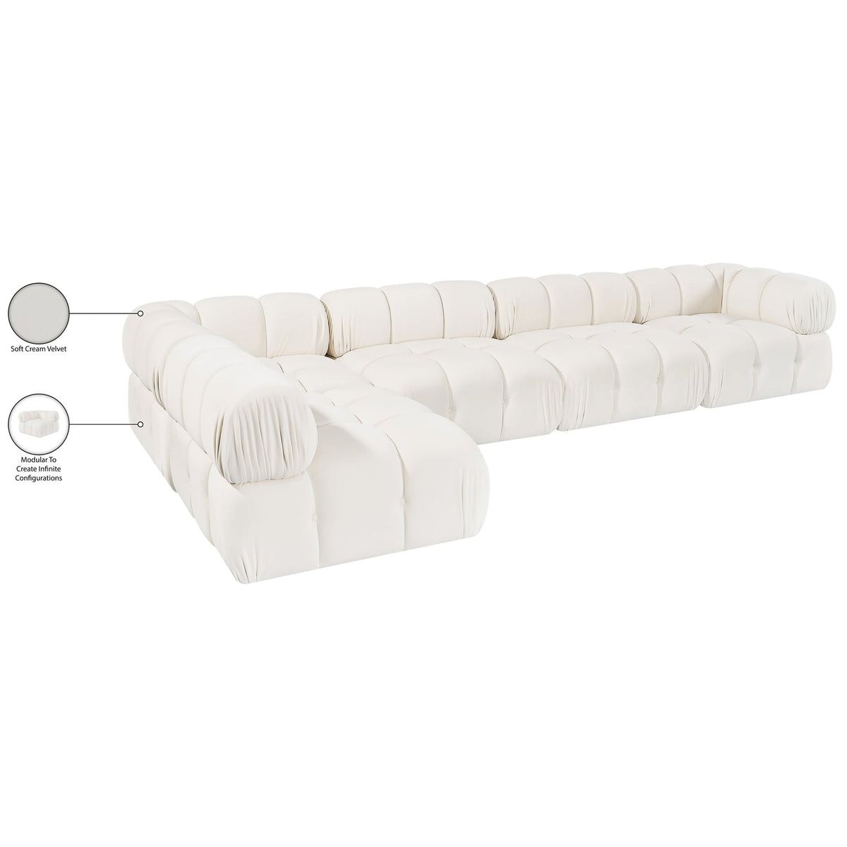 Orin Cream Velvet Performance Fabric Upholstered 5 Piece Modular Sectional Sofa