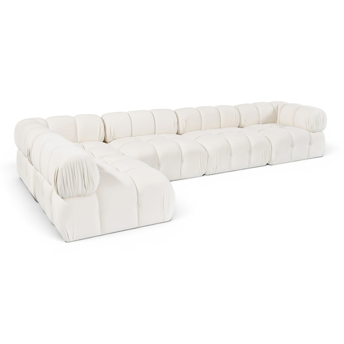Orin Cream Velvet Performance Fabric Upholstered 5 pc. Modular Sectional in cream velvet, primary product view