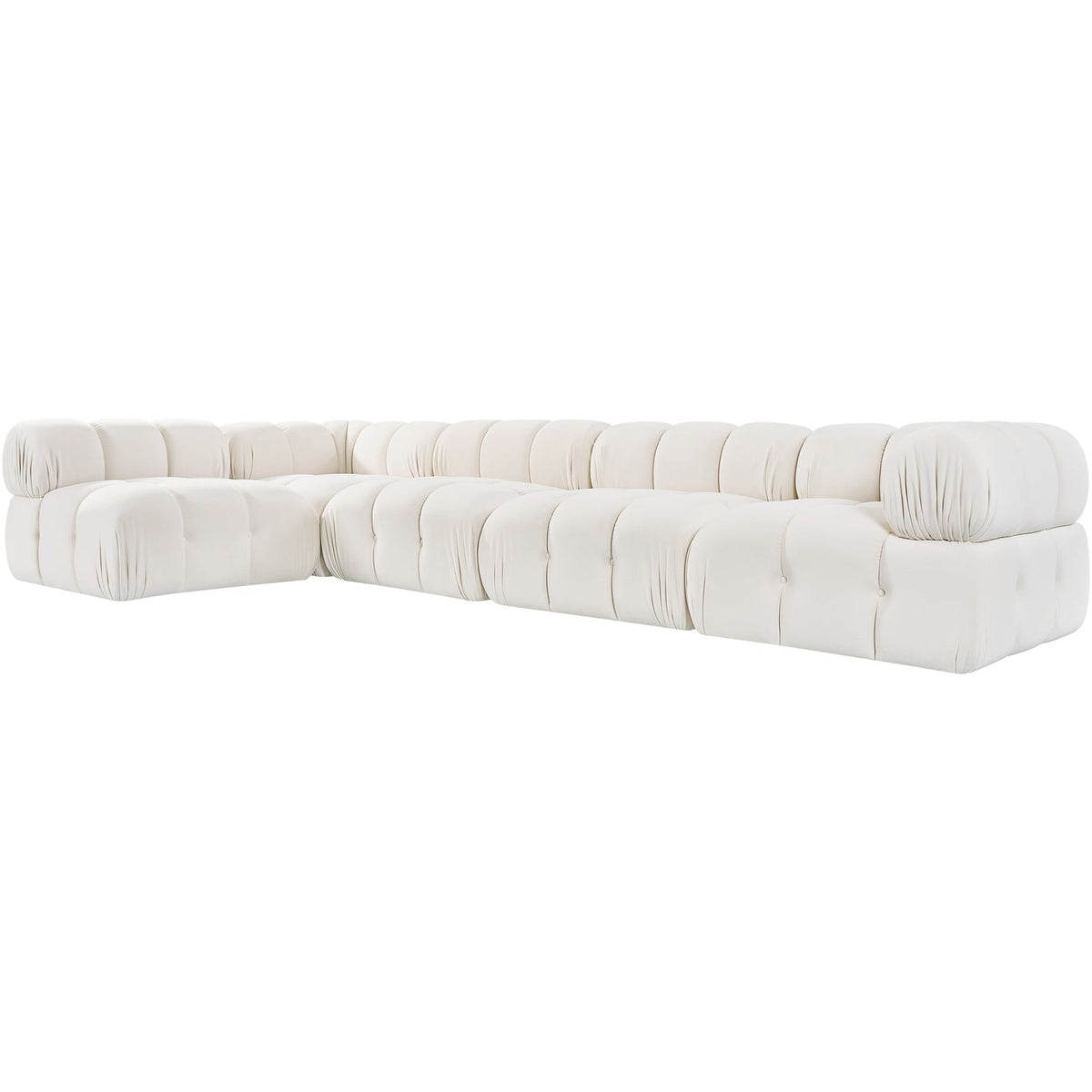 Orin Cream Velvet Performance Fabric Upholstered 5 Piece Modular Sectional Sofa