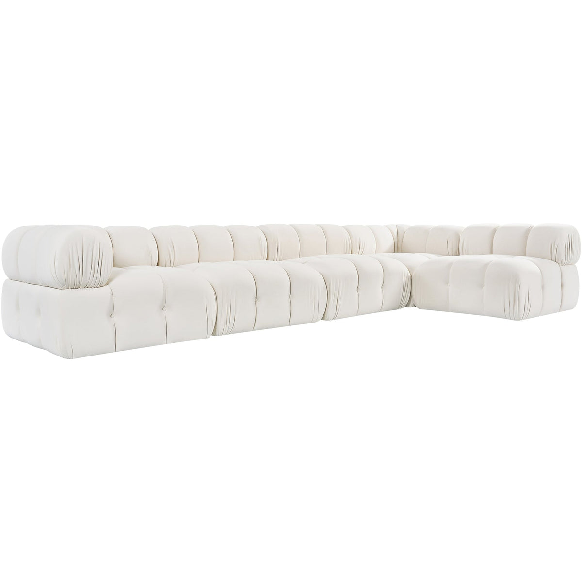 Orin Cream Velvet Performance Fabric Upholstered 5 Piece Modular Sectional Sofa