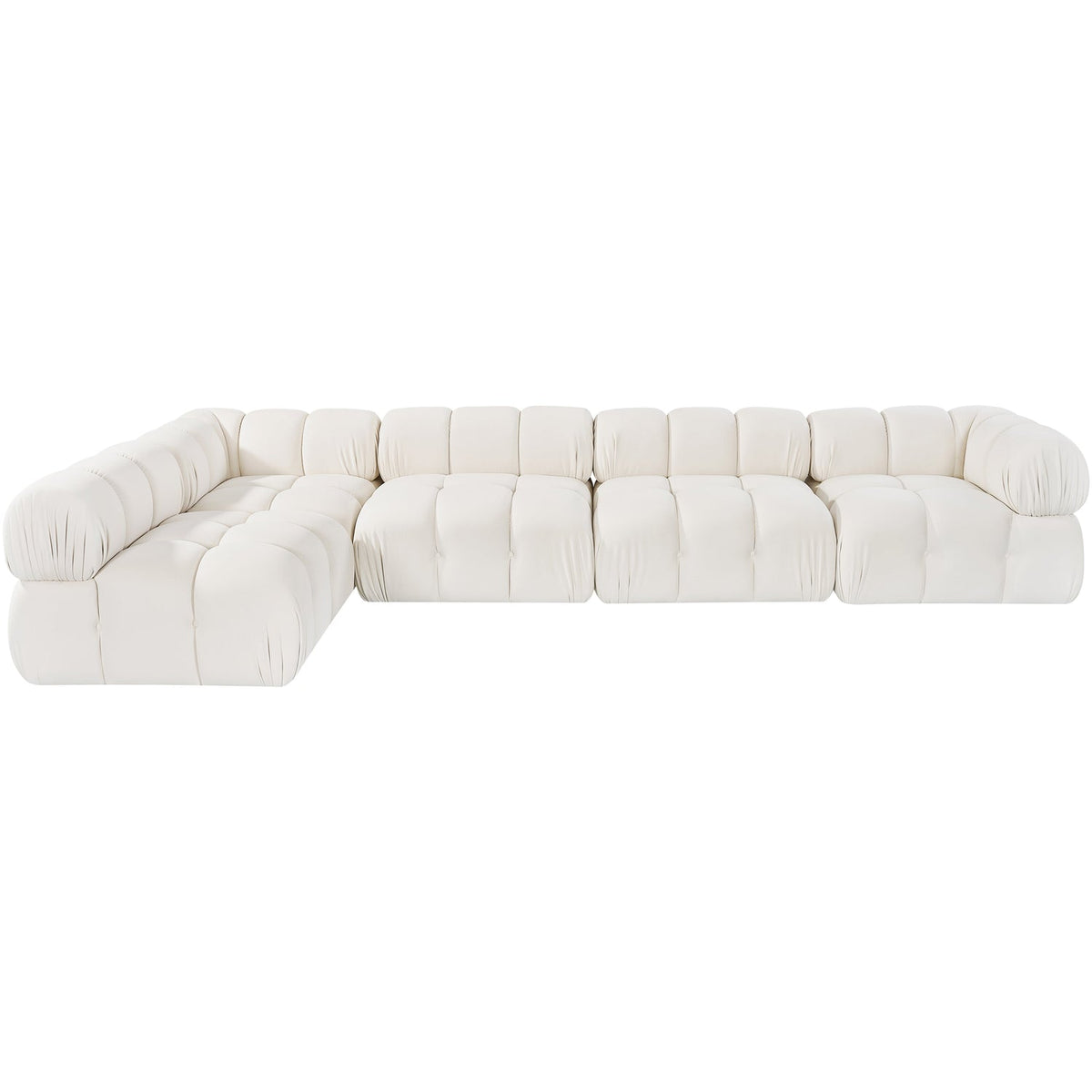Orin Cream Velvet Performance Fabric Upholstered 5 Piece Modular Sectional Sofa