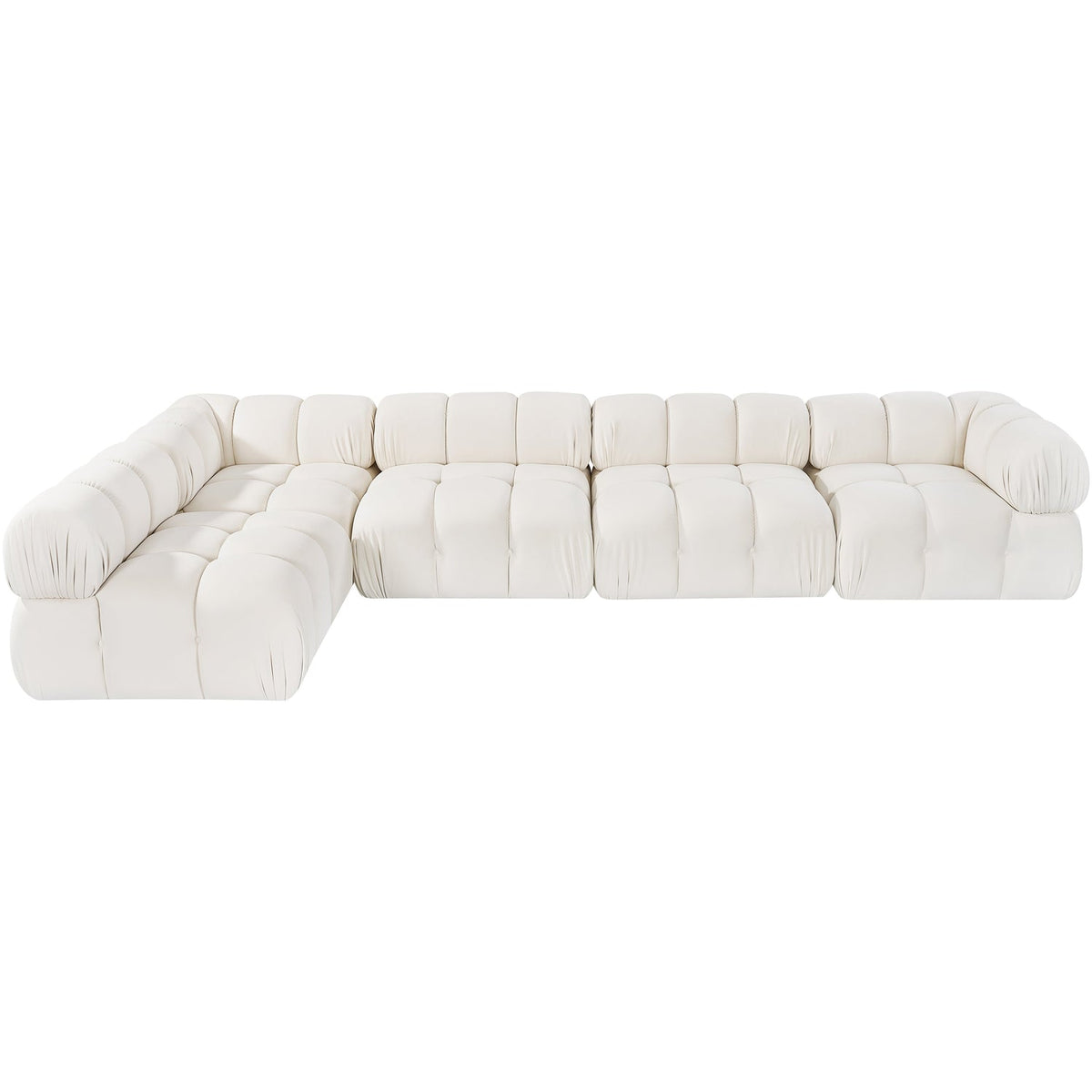 Orin Cream Velvet Performance Fabric Upholstered 5 Piece Modular Sectional Sofa