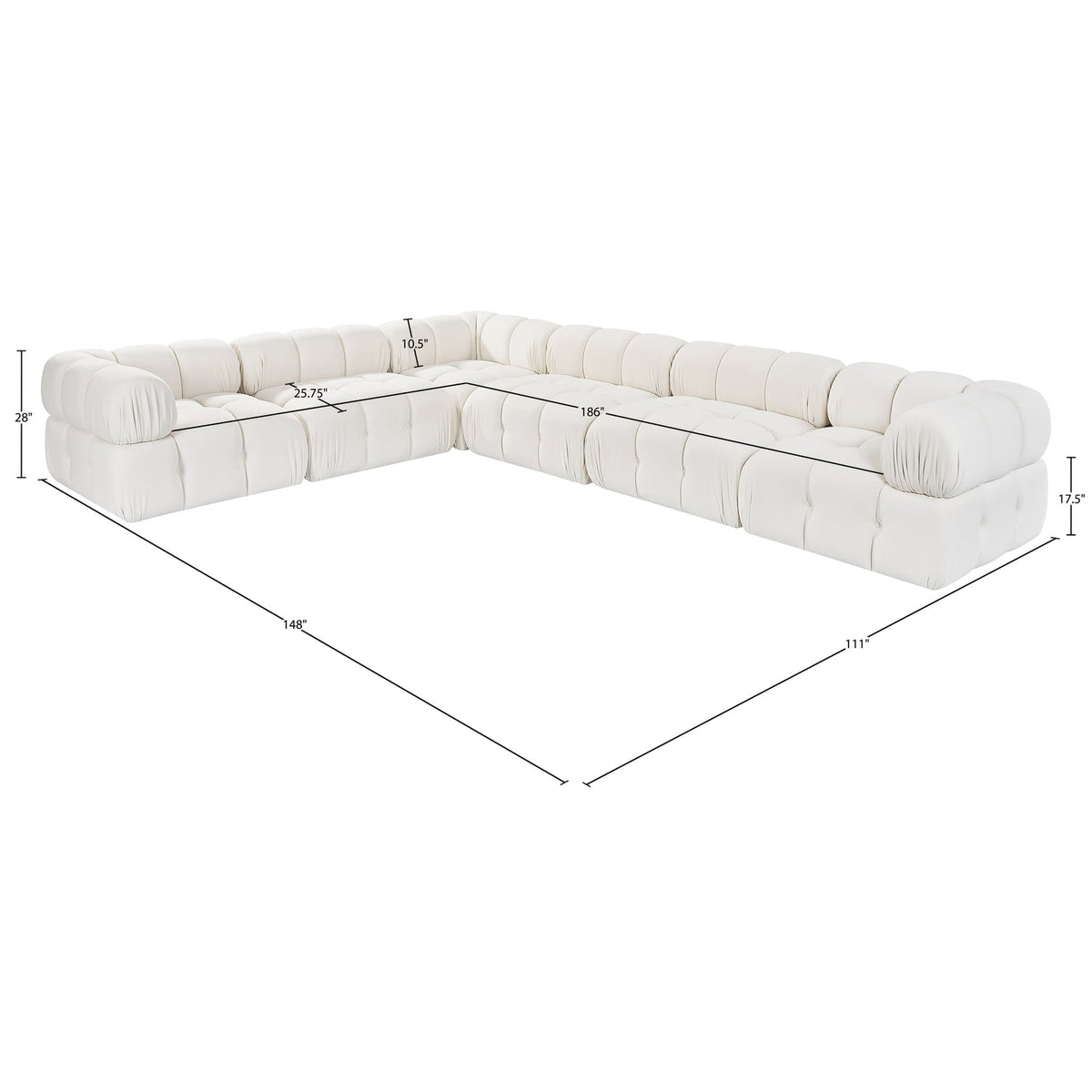 Orin Cream Velvet Performance Fabric Upholstered 6 Piece Modular Sectional Sofa