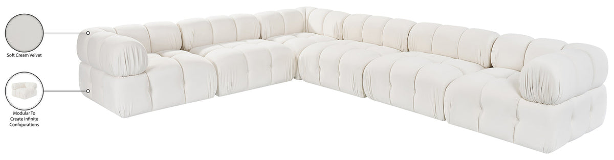 Orin Cream Velvet Performance Fabric Upholstered 6 Piece Modular Sectional Sofa