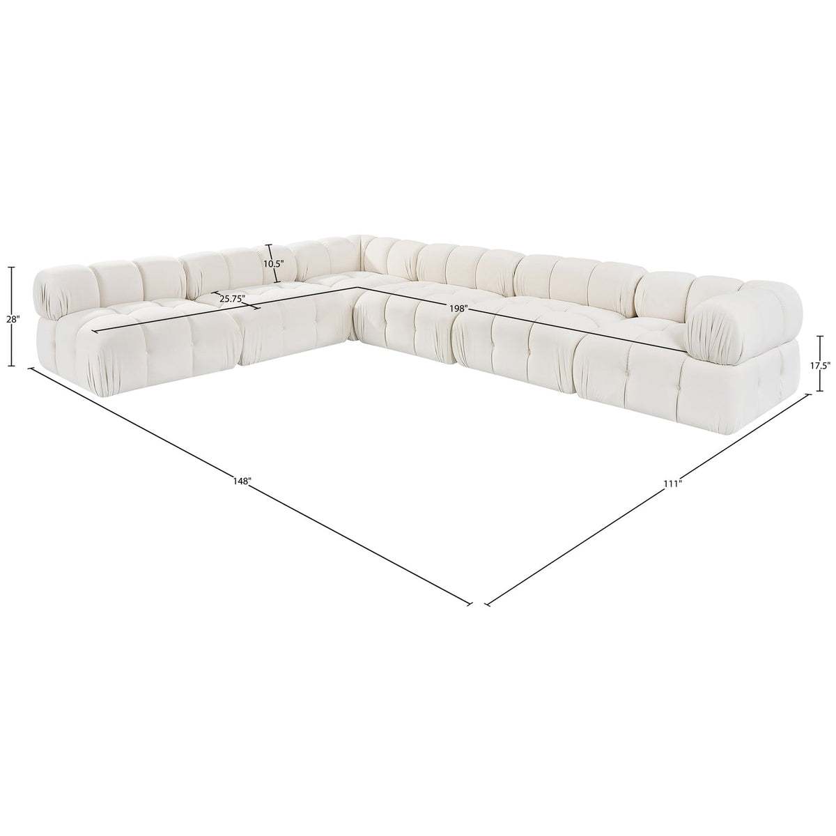 Orin Cream Velvet Performance Fabric Upholstered 6 Piece Modular Sectional Sofa