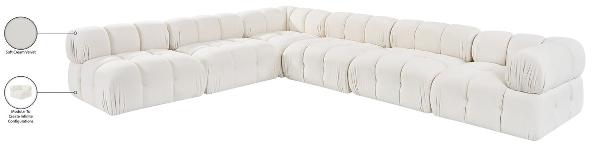Orin Cream Velvet Performance Fabric Upholstered 6 Piece Modular Sectional Sofa