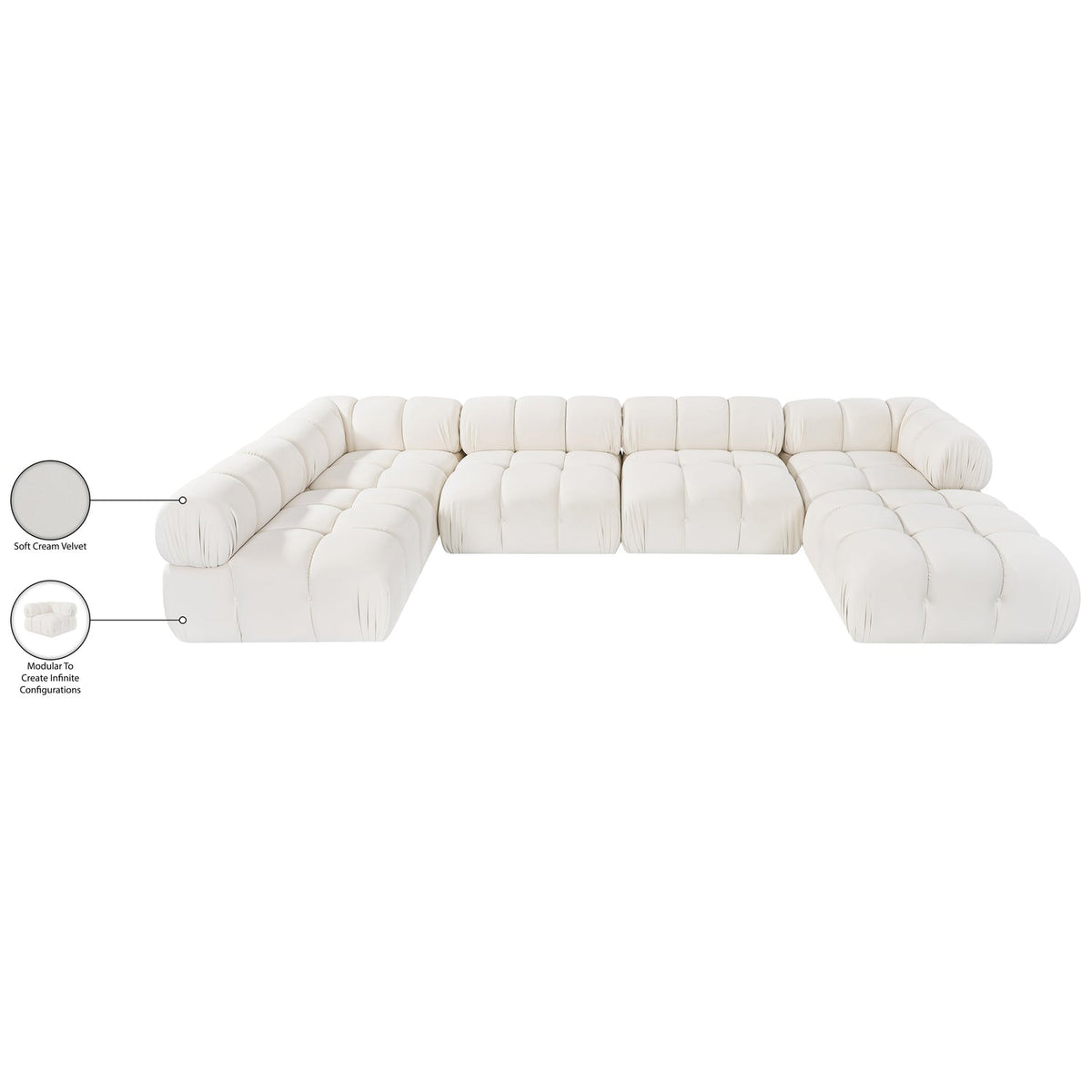 Orin Cream Velvet Performance Fabric Upholstered 6 Piece Modular Sectional Sofa