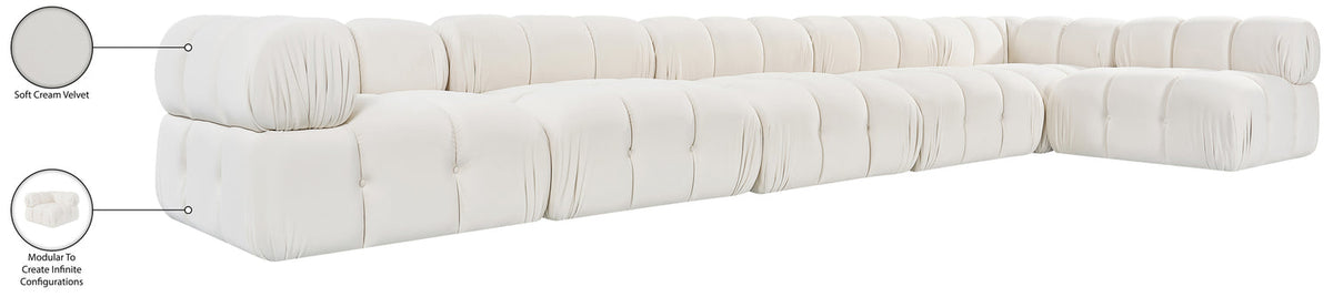 Orin Cream Velvet Performance Fabric Upholstered 6 Piece Modular Sectional Sofa