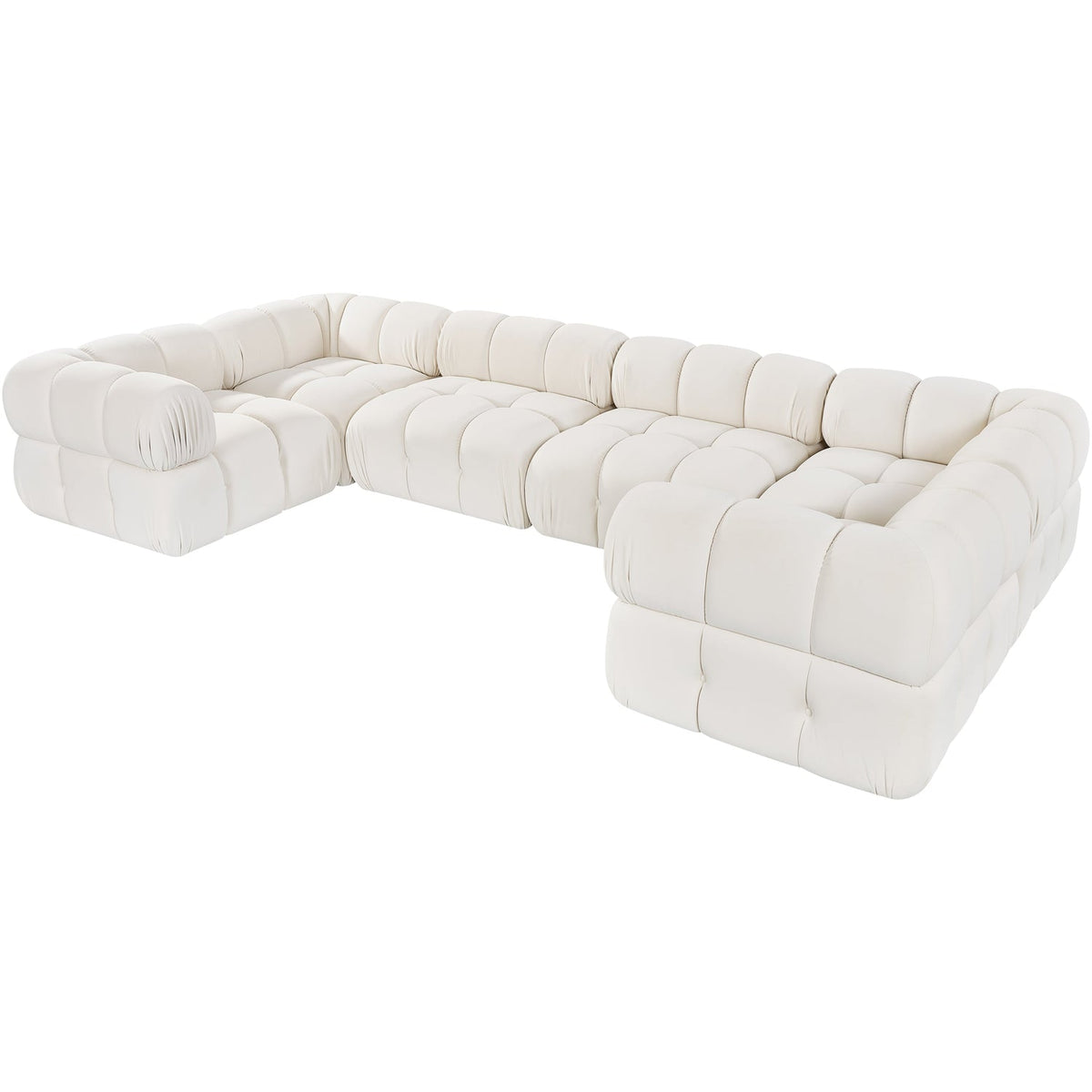 Orin Cream Velvet Performance Fabric Upholstered 6 Piece Modular Sectional Sofa