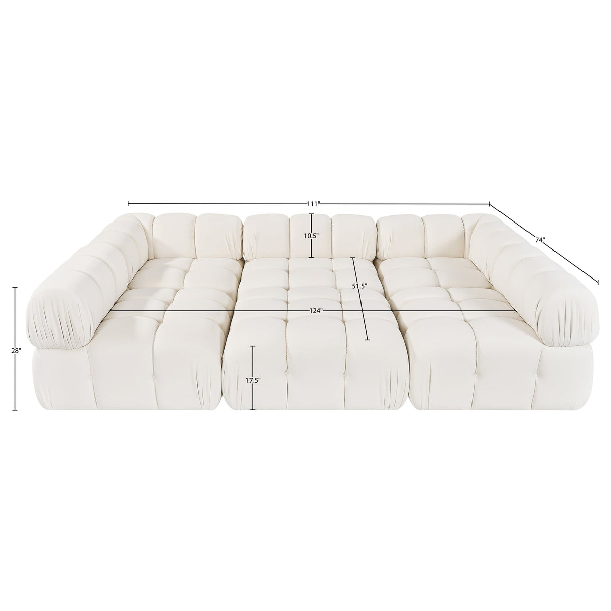 Orin Cream Velvet Performance Fabric Upholstered 6 Piece Modular Sectional Sofa