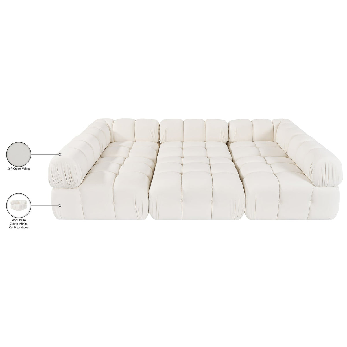 Orin Cream Velvet Performance Fabric Upholstered 6 Piece Modular Sectional Sofa