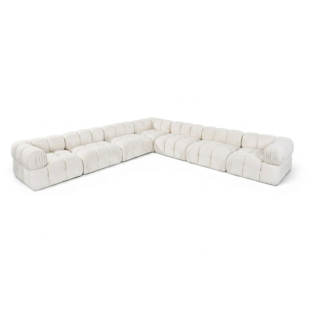 Orin Cream Velvet Performance Fabric Upholstered 7 pc. Modular Sectional in cream velvet, primary product view