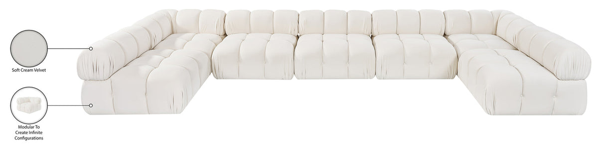 Orin Cream Velvet Performance Fabric Upholstered 7 Piece Modular Sectional Sofa