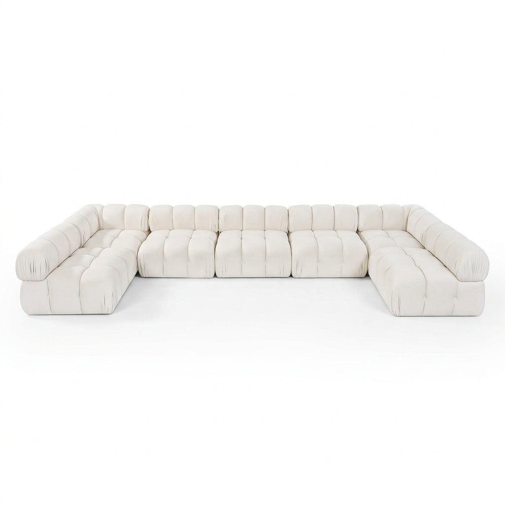 Orin Cream Velvet Performance Fabric Upholstered 7 pc. Modular Sectional in cream velvet, primary product view