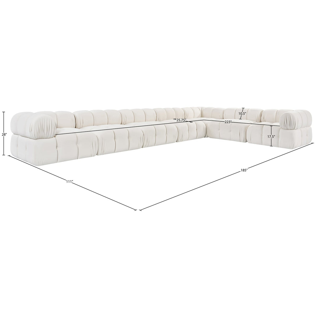 Orin Cream Velvet Performance Fabric Upholstered 7 Piece Modular Sectional Sofa