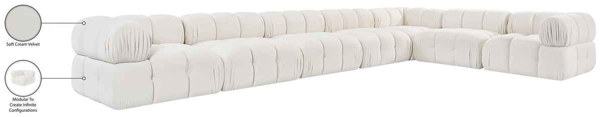 Orin Cream Velvet Performance Fabric Upholstered 7 Piece Modular Sectional Sofa
