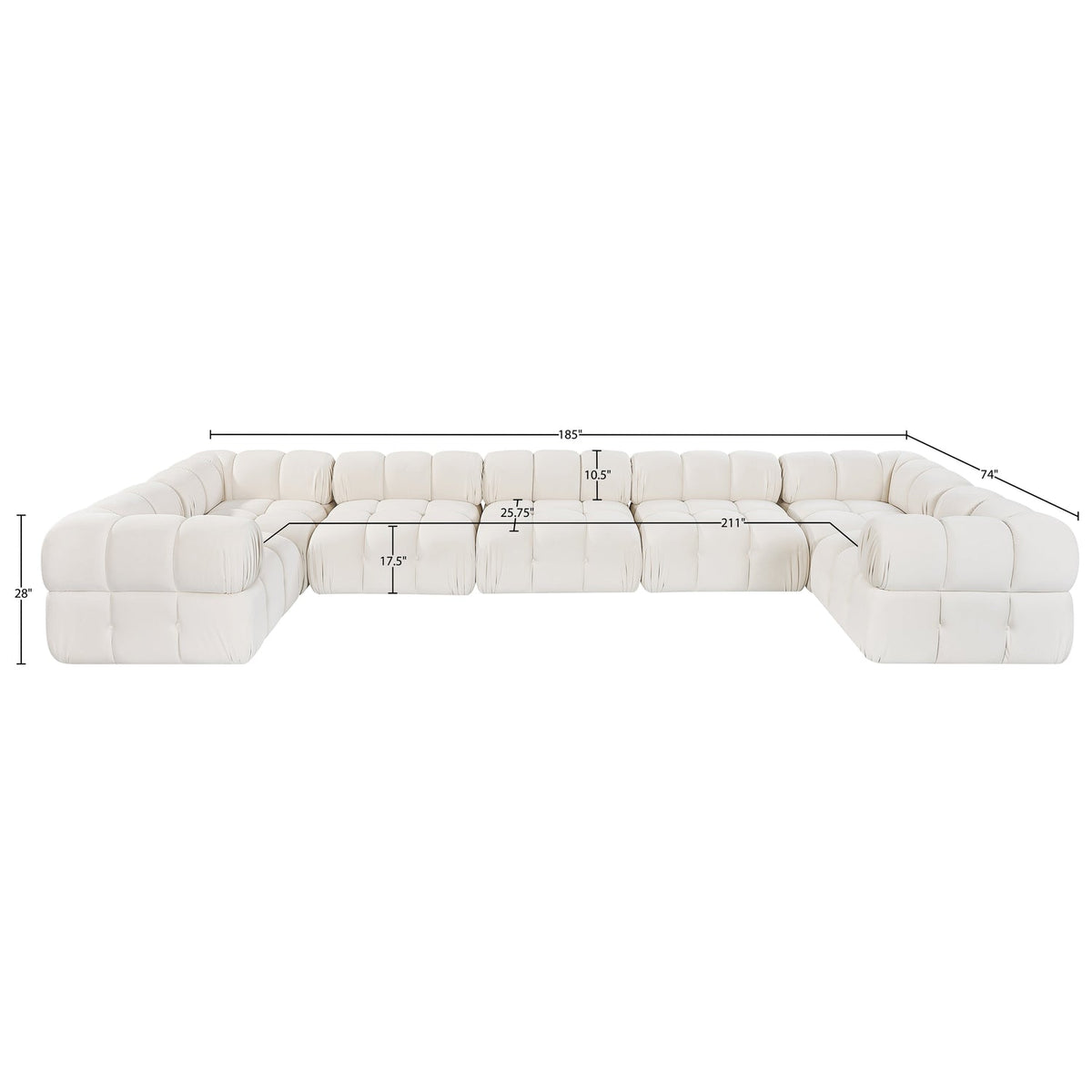 Orin Cream Velvet Performance Fabric Upholstered 7 Piece Modular Sectional Sofa