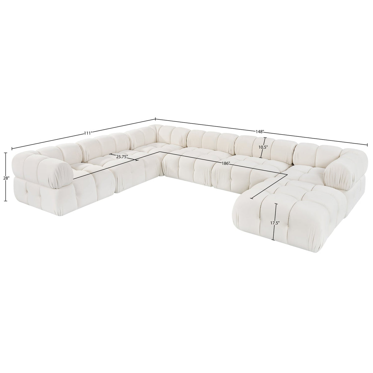 Orin Cream Velvet Performance Fabric Upholstered 7 Piece Modular Sectional Sofa