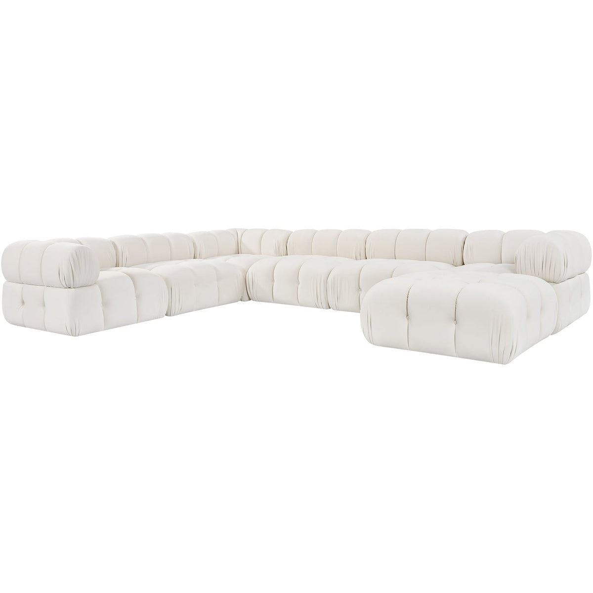 Orin Cream Velvet Performance Fabric Upholstered 7 Piece Modular Sectional Sofa