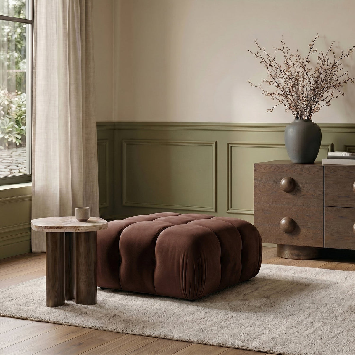 Orin Rose Velvet Performance Fabric Upholstered Modular Ottoman