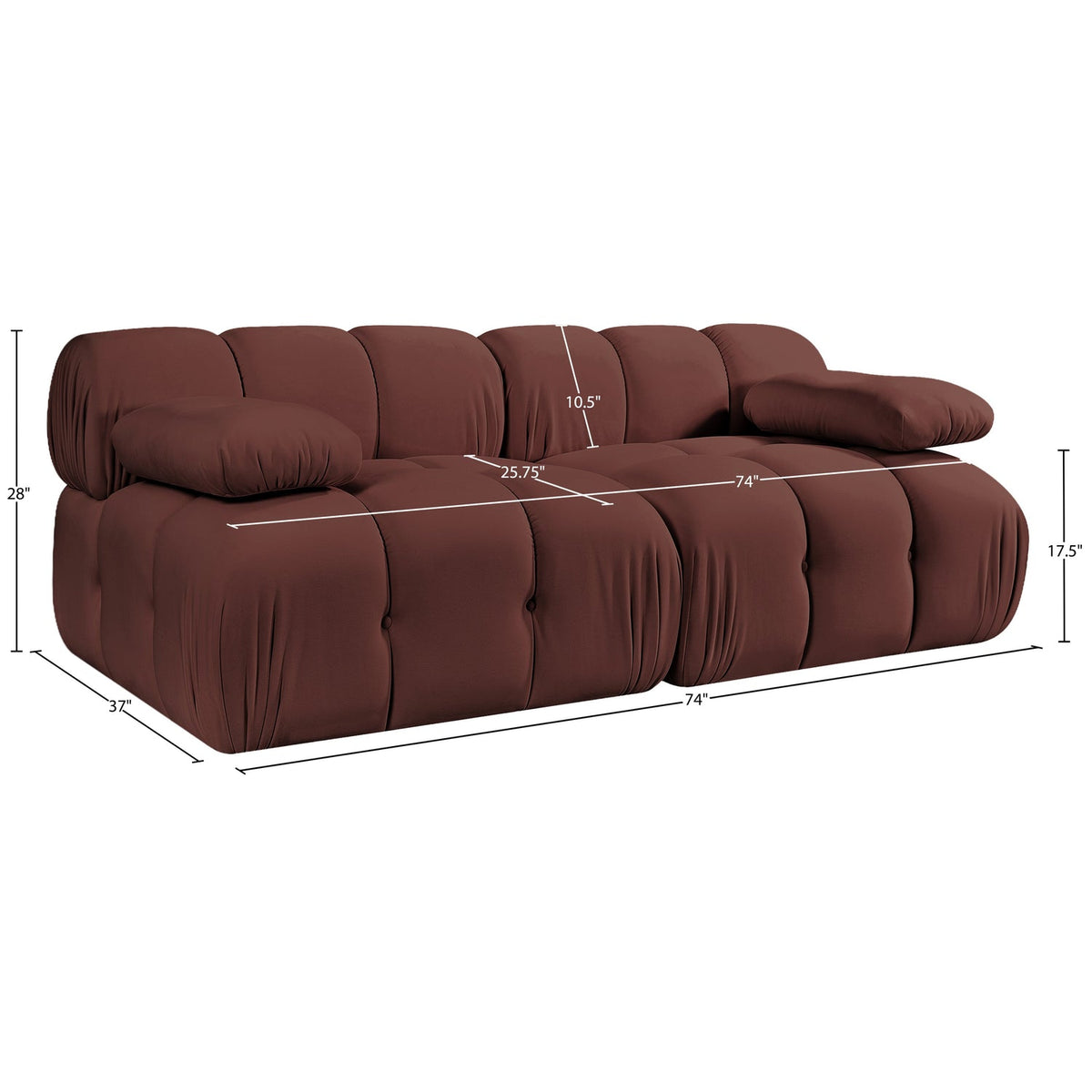 Orin Rose Velvet Performance Fabric Upholstered 2 Piece Modular Sofa