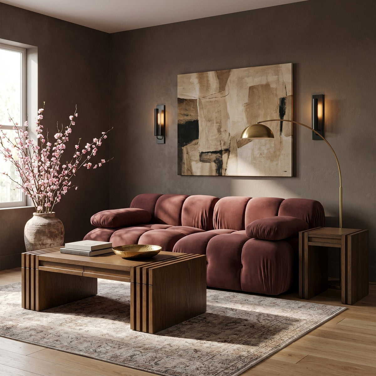Orin Rose Velvet Performance Fabric Upholstered 2 Piece Modular Sofa