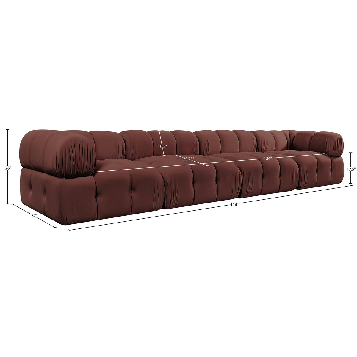 Orin Rose Velvet Performance Fabric Upholstered 4 Piece Modular Sofa