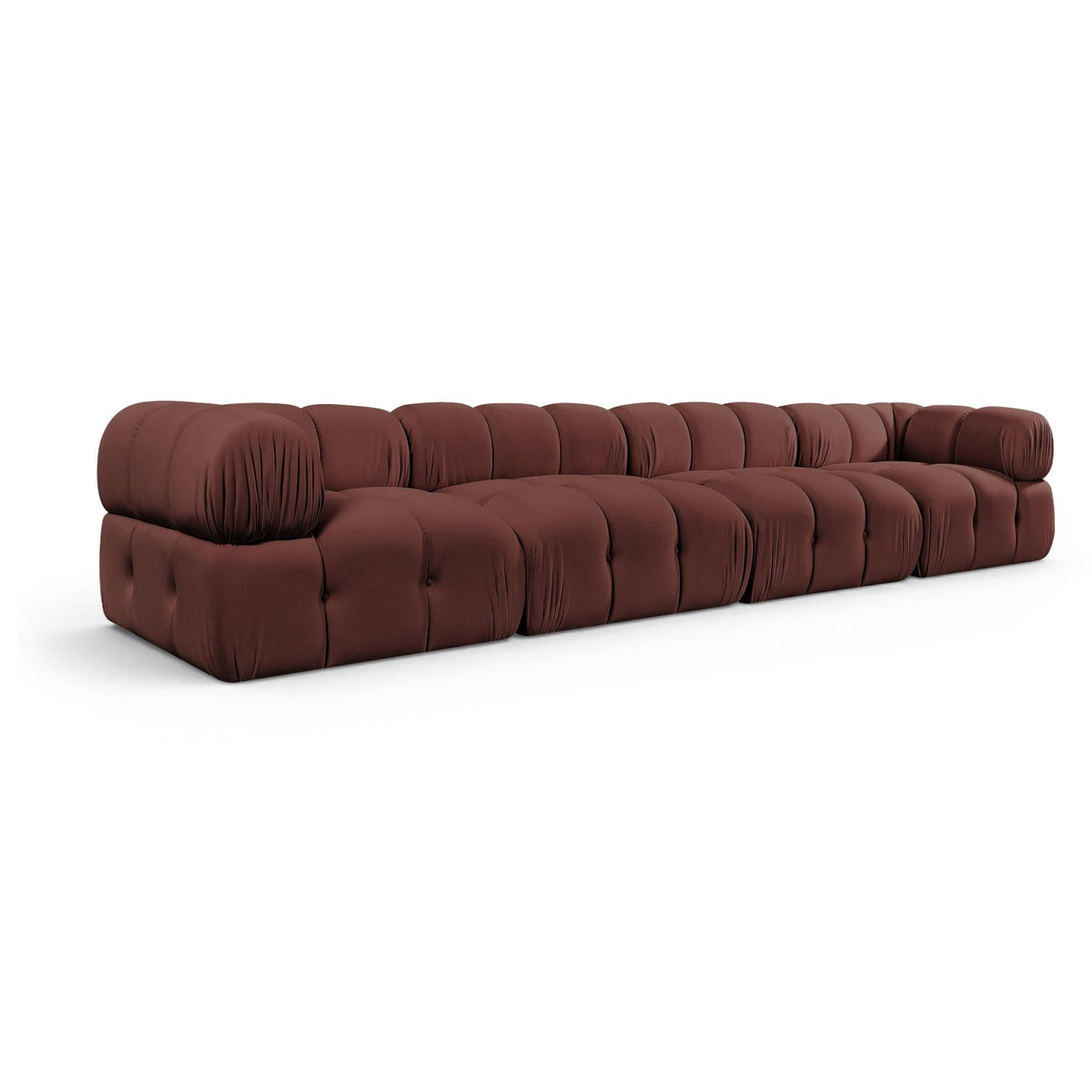 Orin Rose Velvet Performance Fabric Upholstered 4 pc. Modular Sofa in rose velvet, 148" wide, primary product view