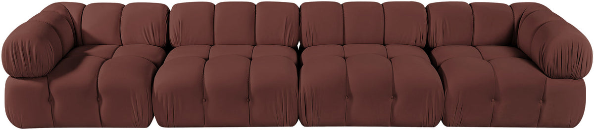 Orin Rose Velvet Performance Fabric Upholstered 4 Piece Modular Sofa
