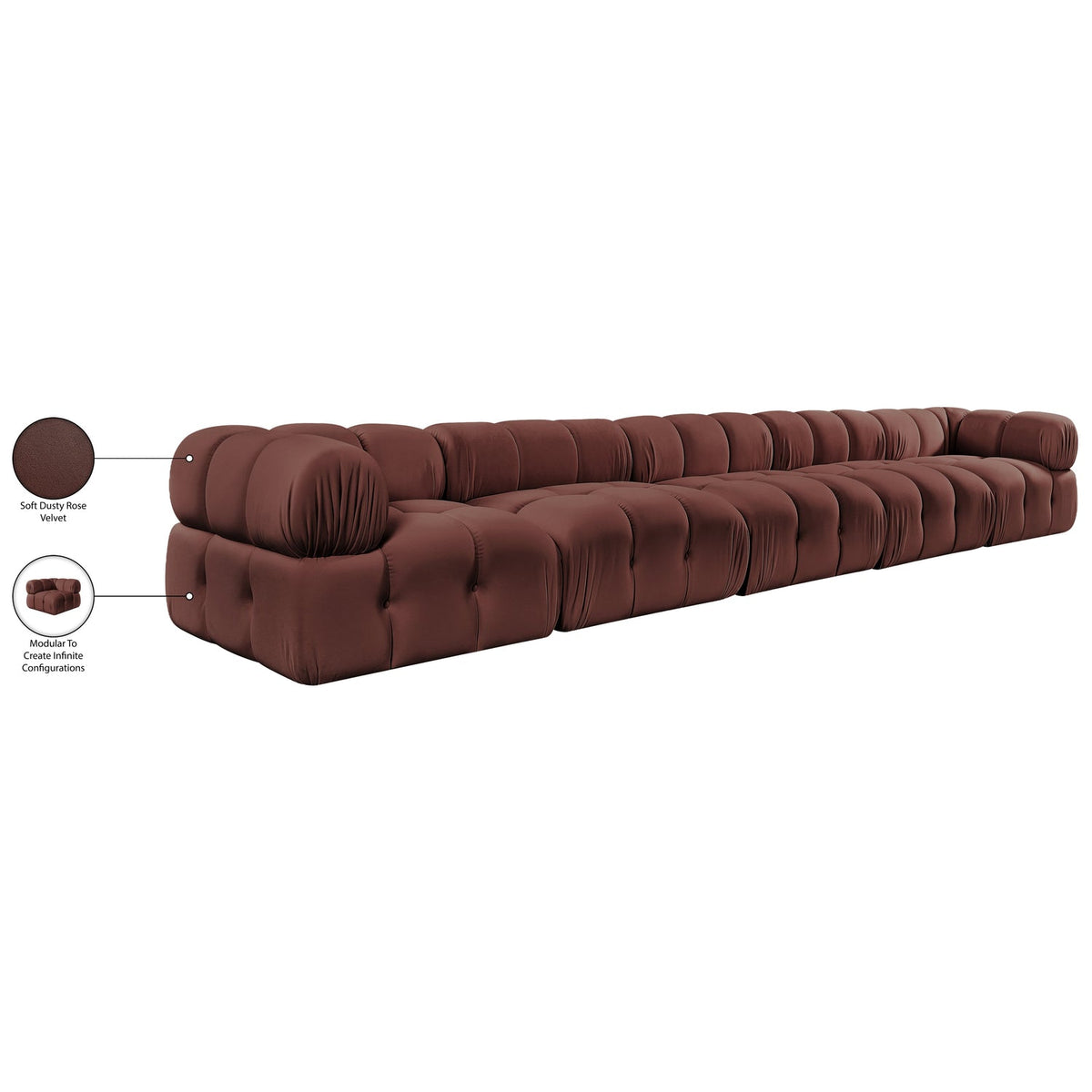 Orin Rose Velvet Performance Fabric Upholstered 5 Piece Modular Sofa