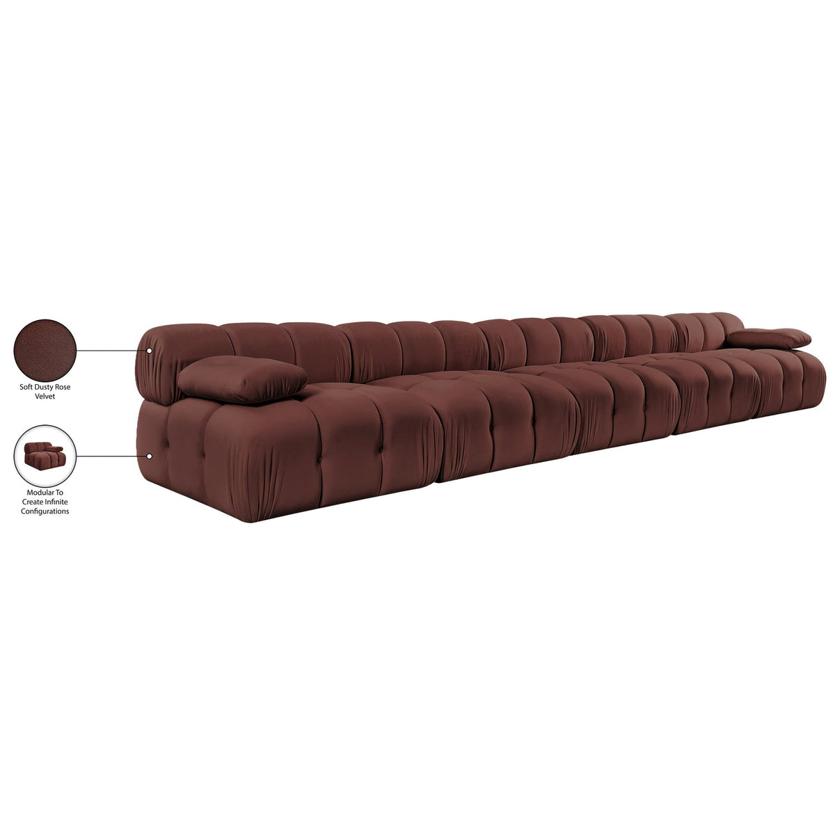 Orin Rose Velvet Performance Fabric Upholstered 5 Piece Modular Sofa