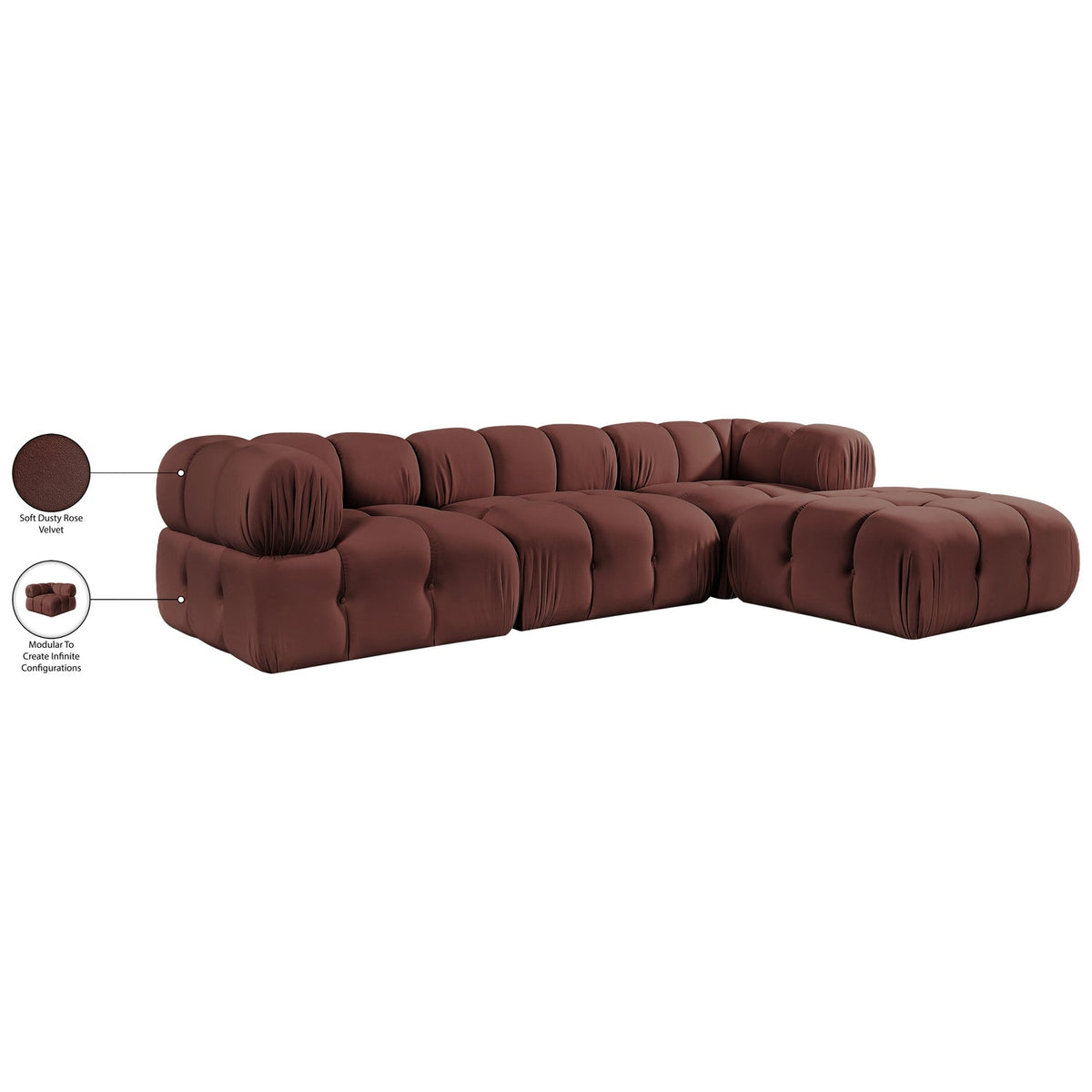 Orin Rose Velvet Performance Fabric Upholstered 4 Piece Modular Sectional Sofa