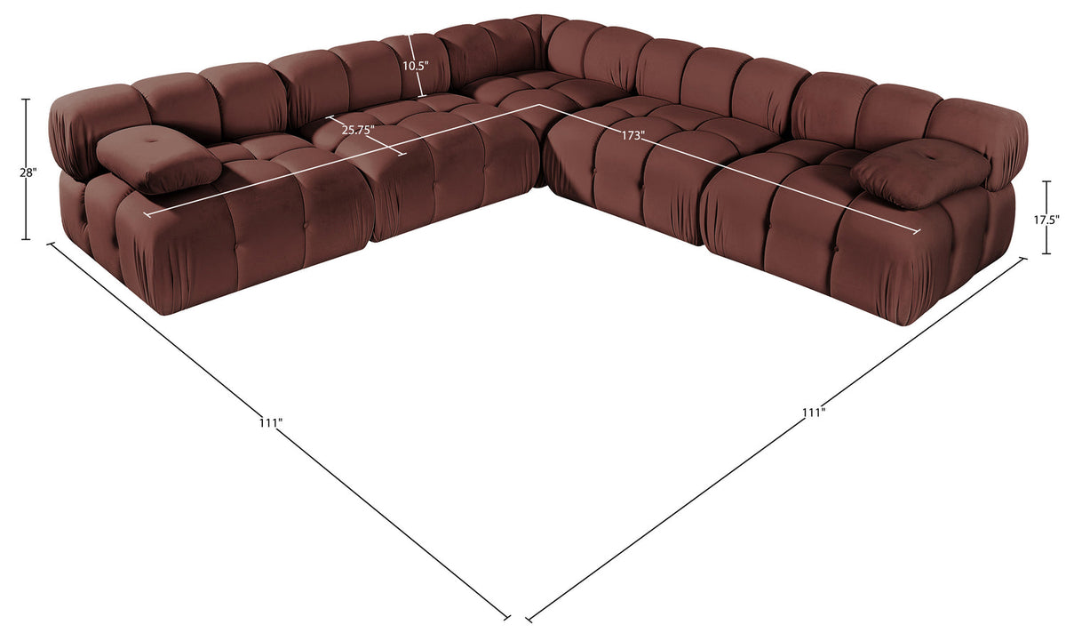 Orin Rose Velvet Performance Fabric Upholstered 5 Piece Modular Sectional Sofa