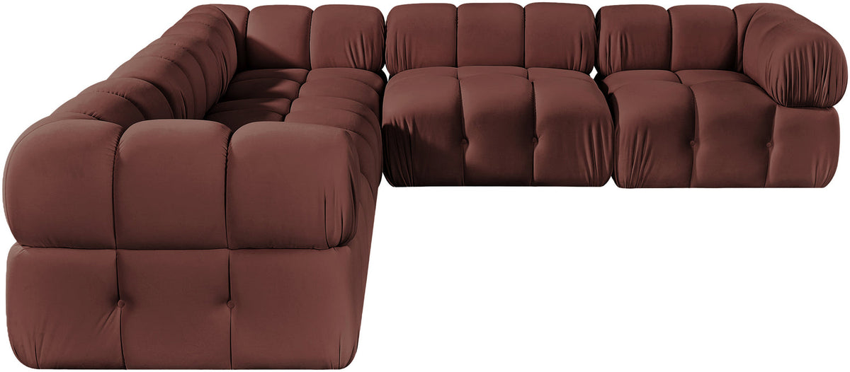 Orin Rose Velvet Performance Fabric Upholstered 5 Piece Modular Sectional Sofa