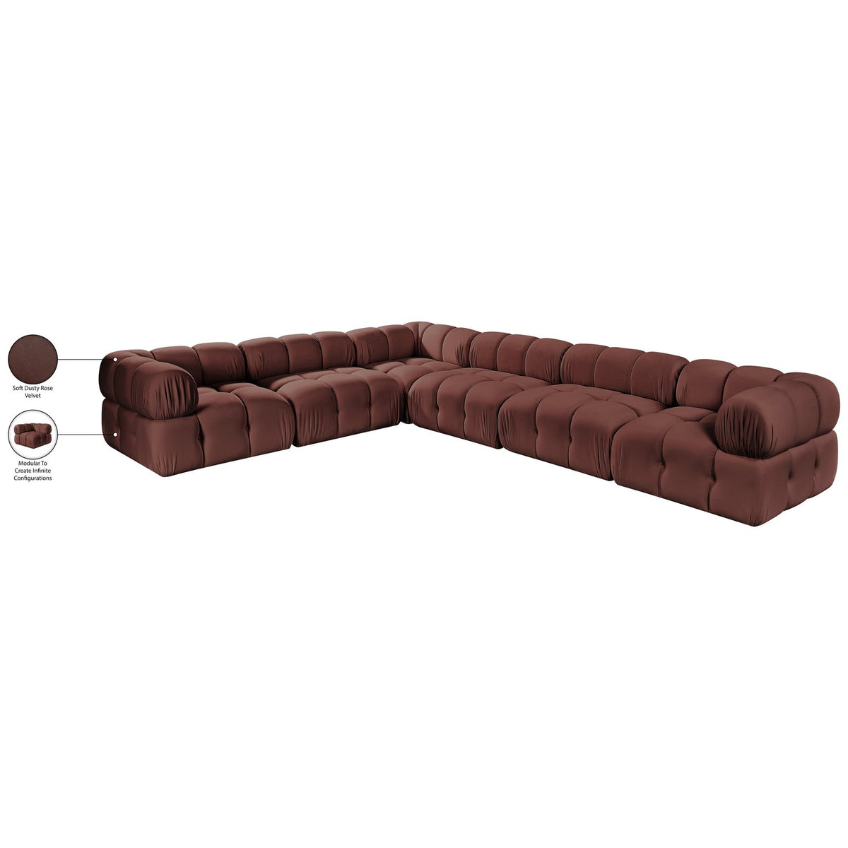Orin Rose Velvet Performance Fabric Upholstered 6 Piece Modular Sectional Sofa