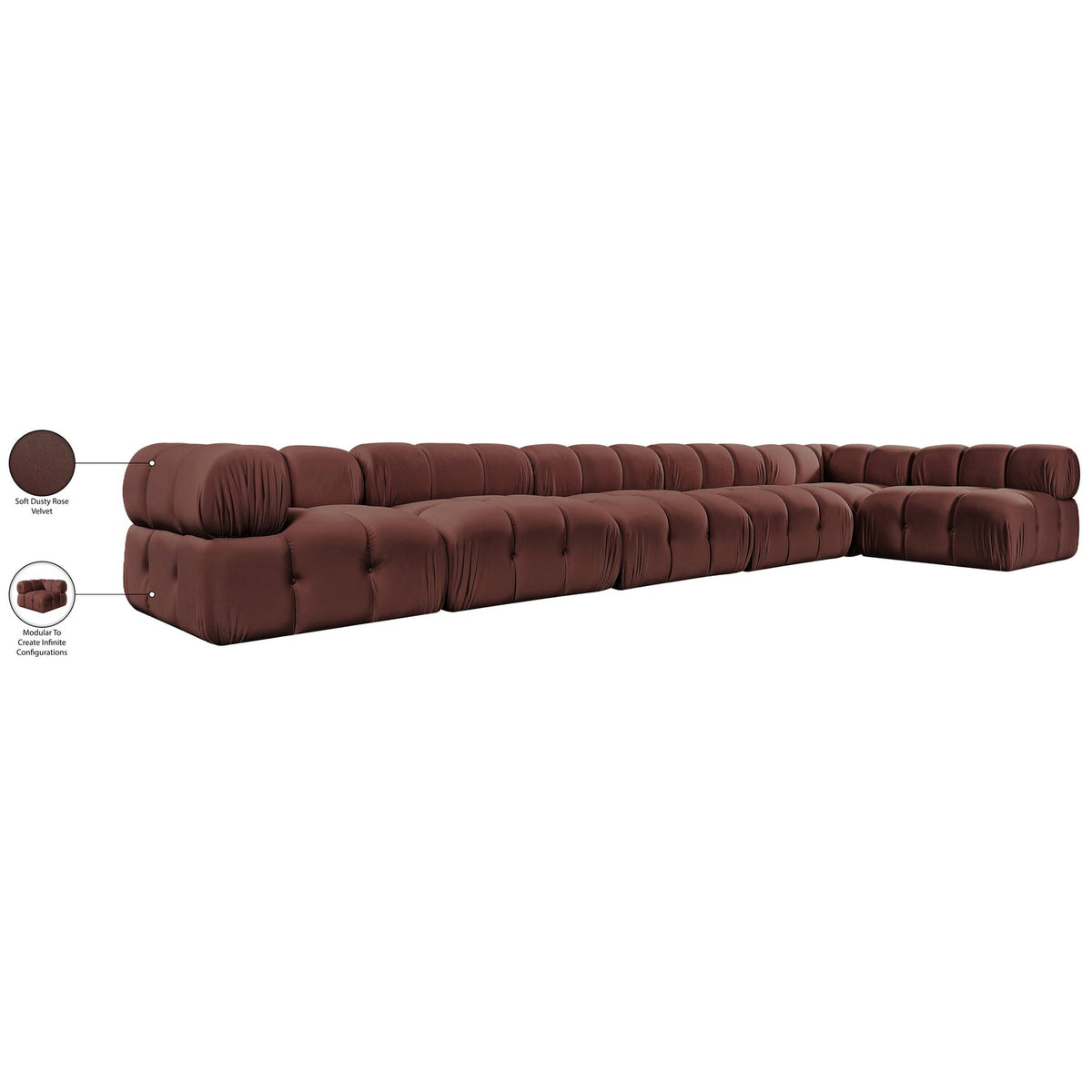 Orin Rose Velvet Performance Fabric Upholstered 6 Piece Modular Sectional Sofa